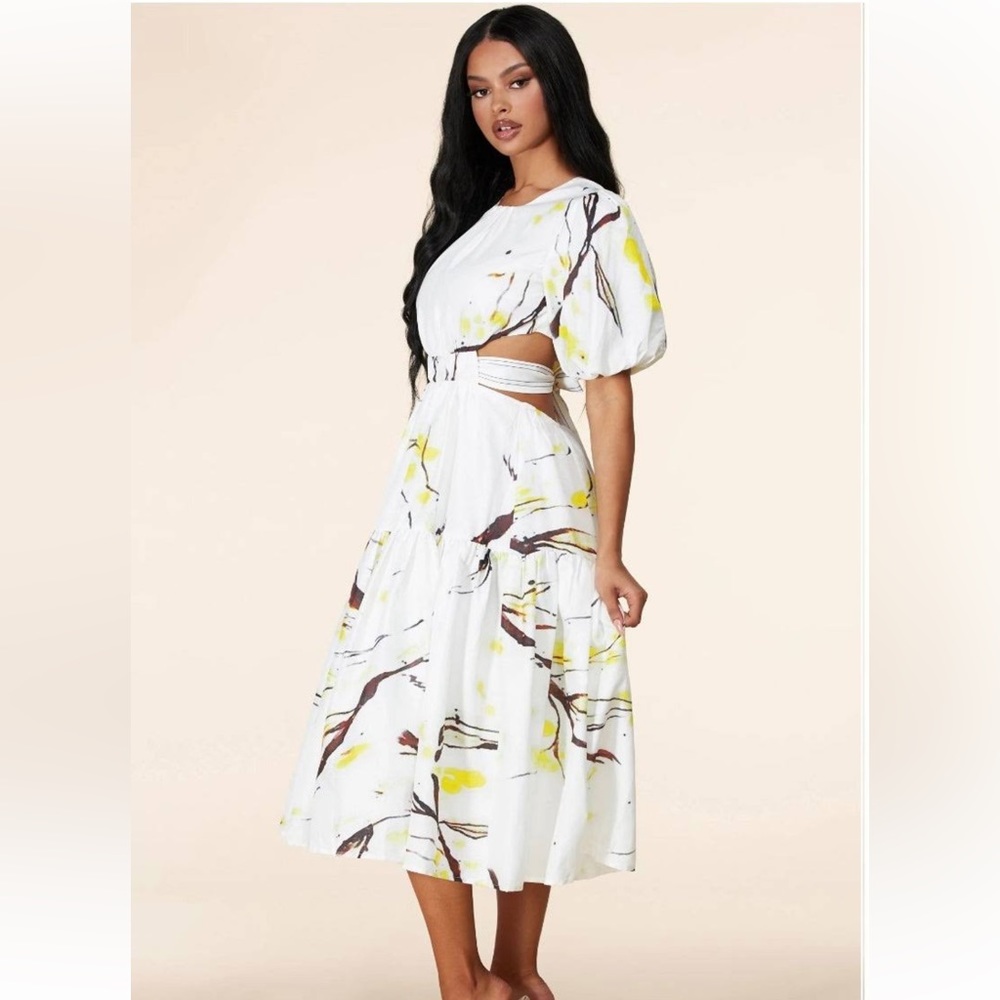 White Floral Cutout Midi Dress